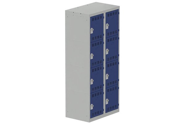 VESTIAIRES MULTICASES - 2 Colonnes - Vestiaire multicases, 2 colonnes L.80cm/8 cases, coffre gris clair/portes bleu foncé
