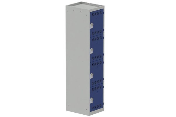 VESTIAIRES MULTICASES - 1 Colonne - Vestiaire multicases, 1 colonne L.40cm/4 cases, coffre gris clair/portes bleu foncé
