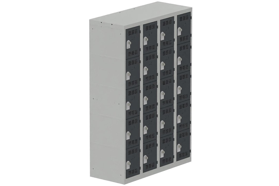 Vestiaire multicases, 4 colonnes L.120cm/20 cases, coffre gris clair/portes anthracite