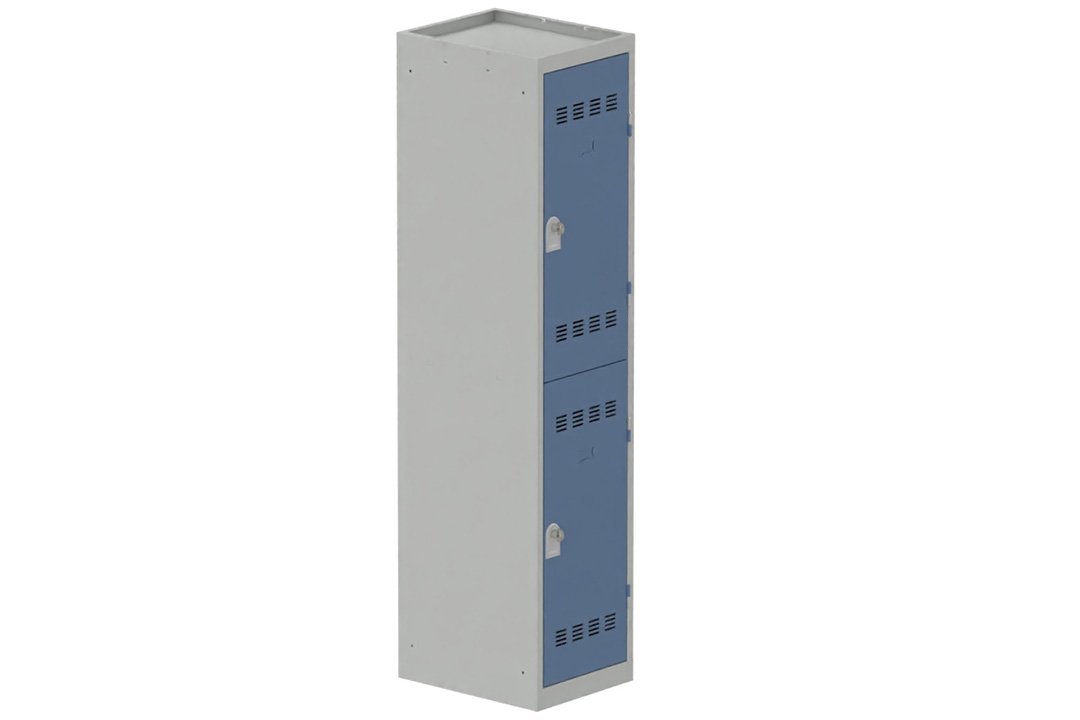Vestiaire multicases 1 colonne L,40cm 2 cases (fermeture cadenas) H,180xL,40xP,50cm coffre gris clair/portes bleu