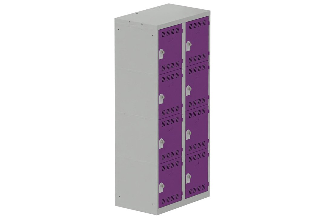 Vestiaire multicases 2 colonnes L,40cm 4 cases (fermeture cadenas) H,180xL,80xP,50cm coffre gris clair/portes prune