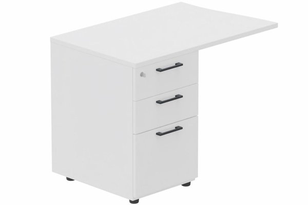 Gamme K3 - Extensions - Plans vagues - Retour vague à gauche 90x60cm sur caisson porteur bois 3 tiroirs blanc/anthracite - sur délai