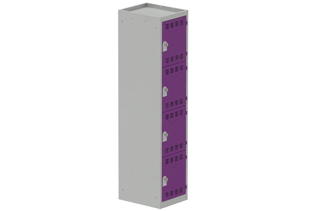 Vestiaire multicases 1 colonne L,40cm 4 cases (fermeture cadenas) H,180xL,40xP,50cm coffre gris clair/portes prune