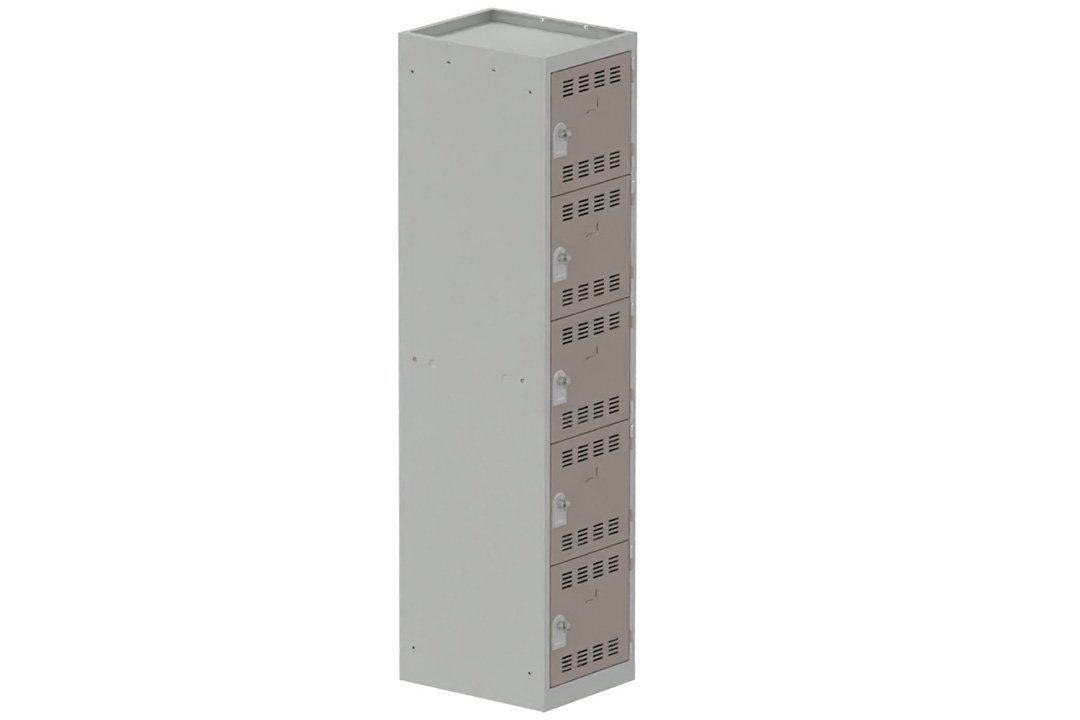 Vestiaire multicases 1 colonne L,40cm 5 cases (fermeture cadenas) H,180xL,40xP,50cm coffre gris clair/portes basalte