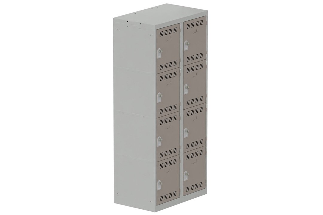 Vestiaire multicases 2 colonnes L,40cm 4 cases (fermeture cadenas) H,180xL,80xP,50cm coffre gris clair/portes basalte