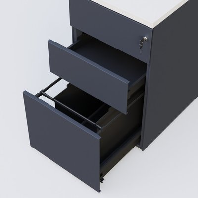 CAISSONS  - Hauteur de bureau - Caisson hauteur de bureau métalique 3 tiroirs avec top de finition, profondeur 80cm. Plateau Blanc et caisson Anthracite.