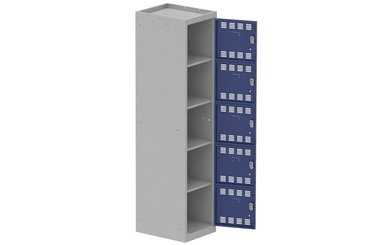 VESTIAIRES MULTICASES - 1 Colonne - Vestiaire multicases, 1 colonne L.40cm/5 cases, coffre gris clair/portes bleu foncé