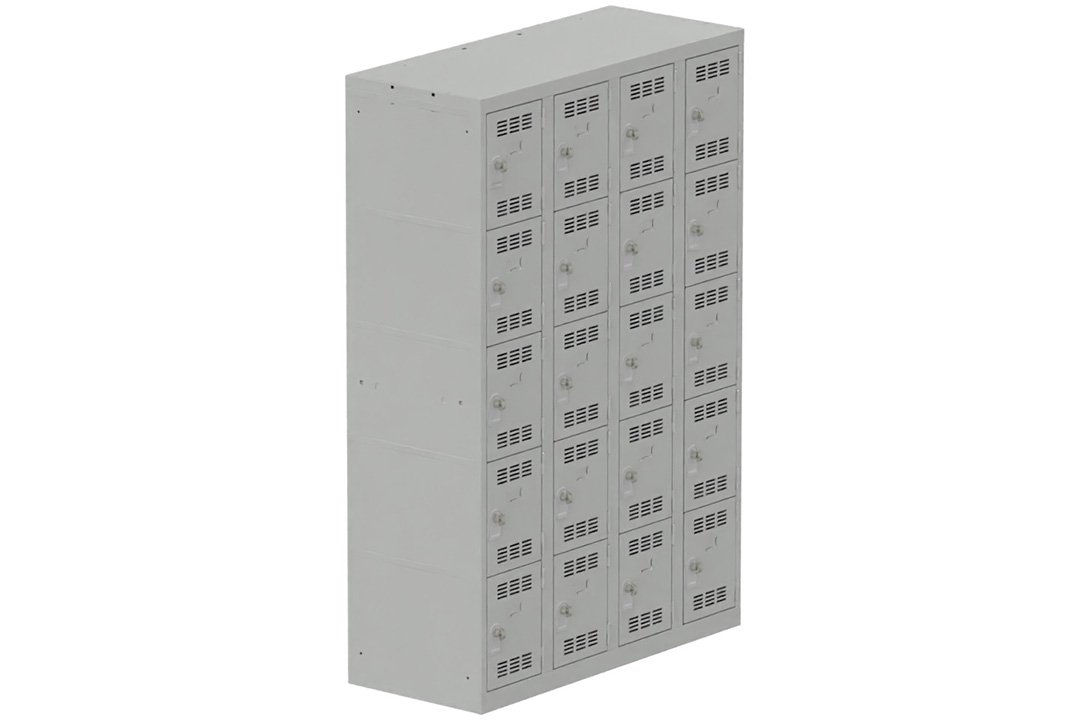 Vestiaire multicases 4 colonnes L,30cm 5 cases (fermeture cadenas) H,180xL,120xP,50cm coffre gris clair/portes gris clair