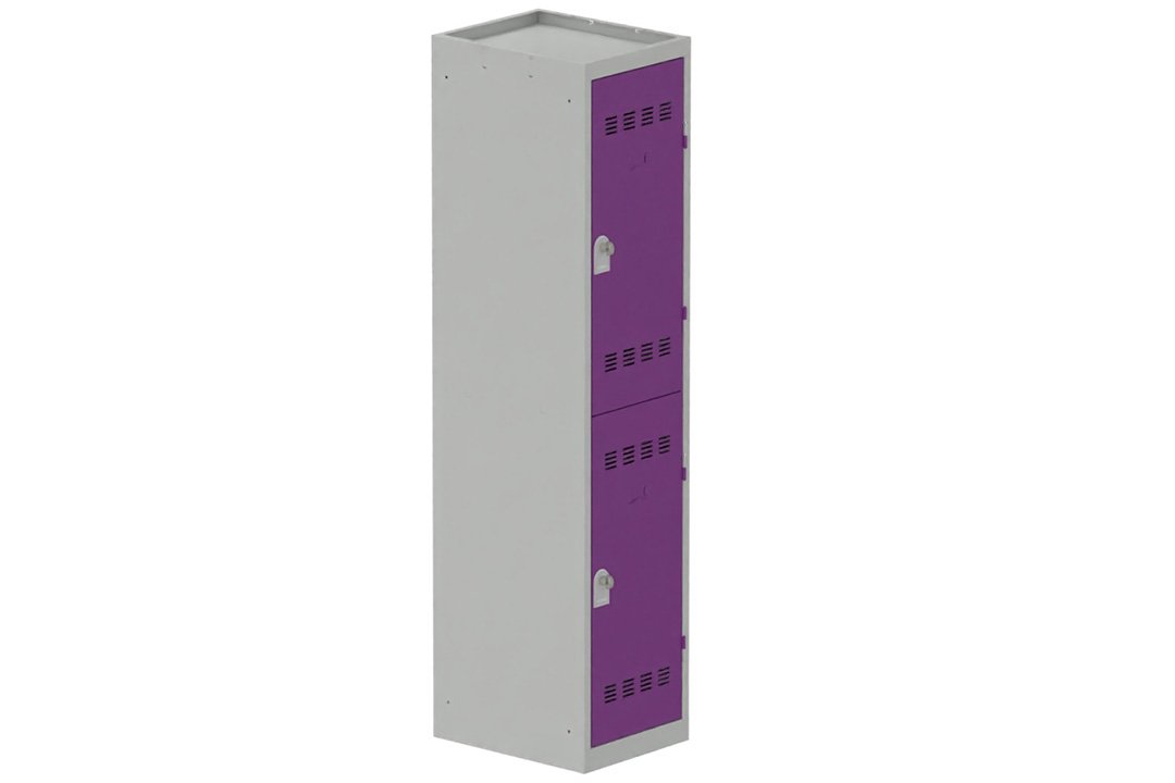 Vestiaire multicases 1 colonne L,40cm 2 cases (fermeture cadenas) H,180xL,40xP,50cm coffre gris clair/portes prune