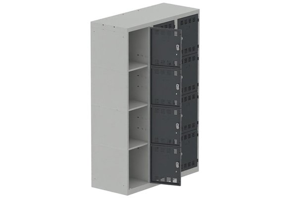 VESTIAIRES MULTICASES - 3 Colonnes - Vestiaire multicases, 3 colonnes L.120cm/12 cases, coffre gris clair/portes anthracite