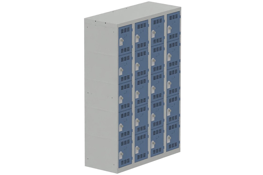 Vestiaire multicases 4 colonnes L,30cm 5 cases (fermeture cadenas) H,180xL,120xP,50cm coffre gris clair/portes bleu