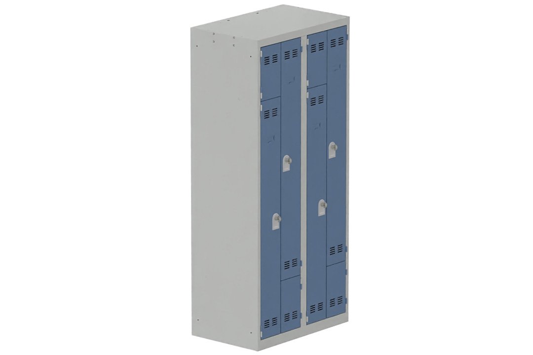 Vestiaire gain de place 2 colonnes (fermeture cadenas) H,180xL,80xP,50cm coffre gris clair/portes bleu