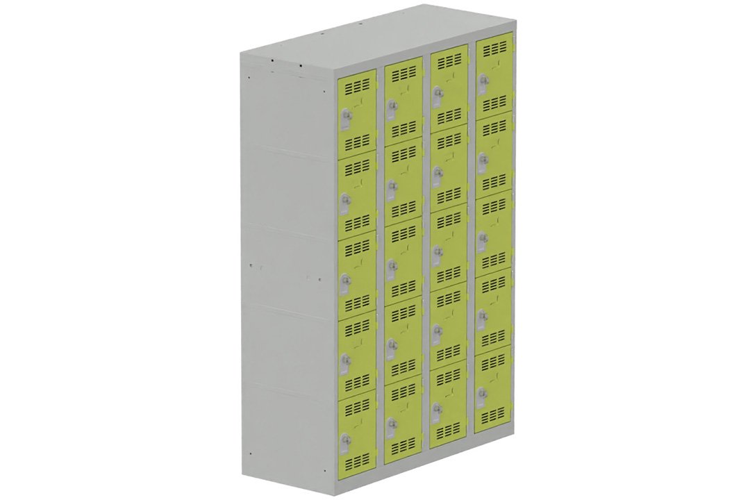 Vestiaire multicases 4 colonnes L,30cm 5 cases (fermeture cadenas) H,180xL,120xP,50cm coffre gris clair/portes anis