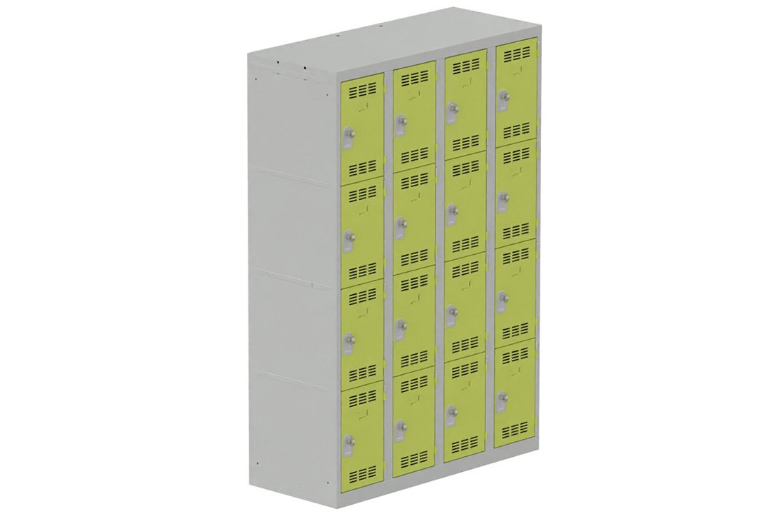 Vestiaire multicases 4 colonnes L,30cm 4 cases (fermeture cadenas) H,180xL,120xP,50cm coffre gris clair/portes anis