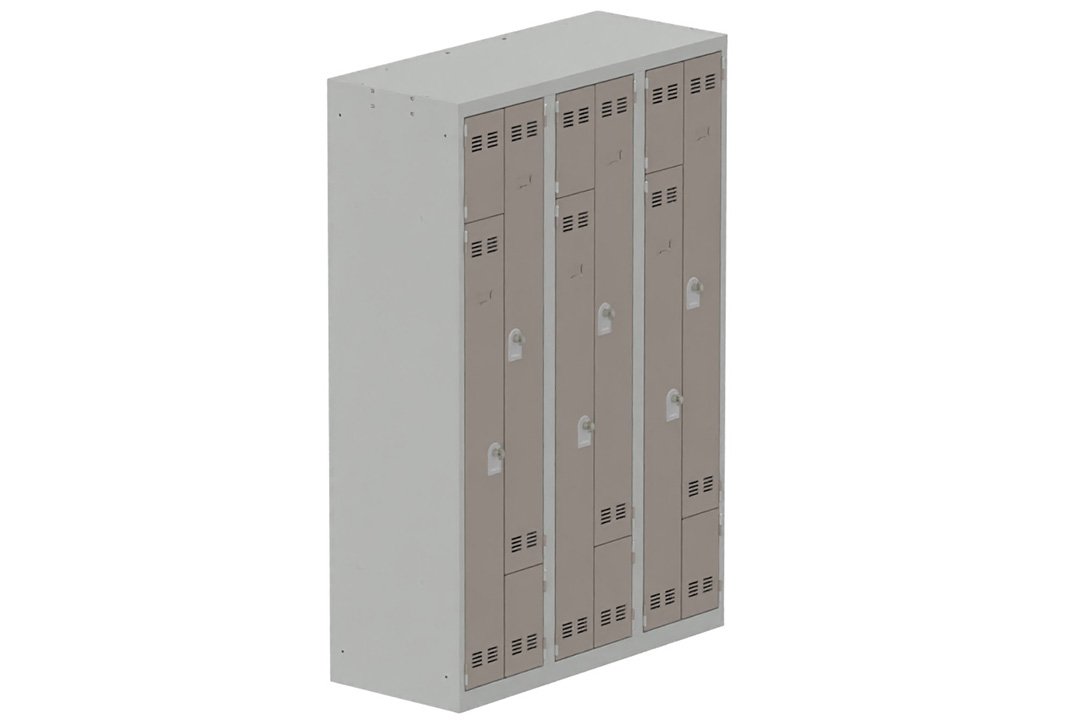 Vestiaire gain de place 3 colonnes (fermeture cadenas) H,180xL,120xP,50cm coffre gris clair/portes basalte