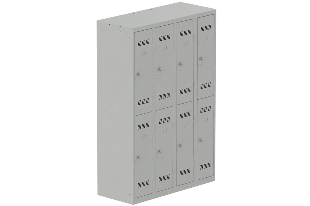 Vestiaire multicases 4 colonnes L,30cm 2 cases (fermeture cadenas) H,180xL,120xP,50cm coffre gris clair/portes gris clair