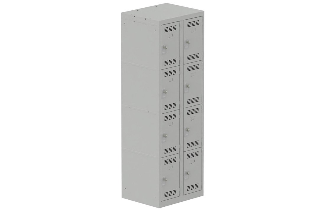 Vestiaire multicases 2 colonnes L,30cm 4 cases (fermeture cadenas) H,180xL,60xP,50cm coffre gris clair/portes gris clair