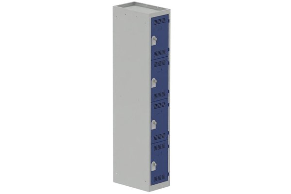 VESTIAIRES MULTICASES - 1 Colonne - Vestiaire multicases, 1 colonne L.30 cm/4 cases, coffre gris clair/portes bleu foncé
