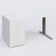 K1 Plateau droit 140x80 avec tour de rangement sous plateau à gauche. Plateau Blanc et pietement Aluminium