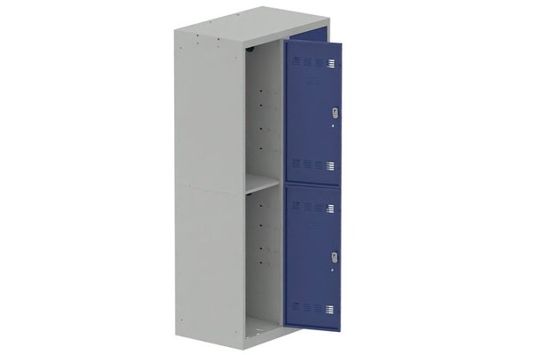 VESTIAIRES MULTICASES - 2 Colonnes - Vestiaire multicases, 2 colonnes L.80cm/4 cases, coffre gris clair/portes bleu foncé