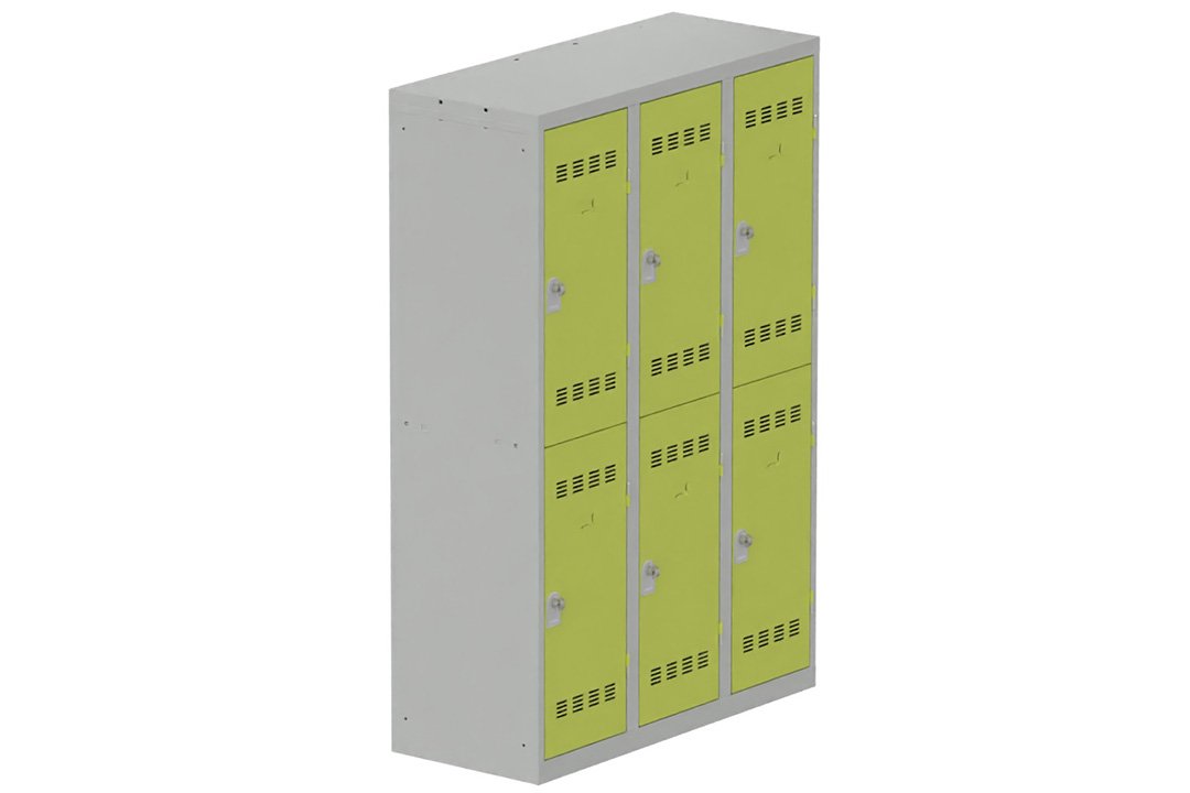 Vestiaire multicases 3 colonnes L,40cm 2 cases (fermeture cadenas) H,180xL,120xP,50cm coffre gris clair/portes anis