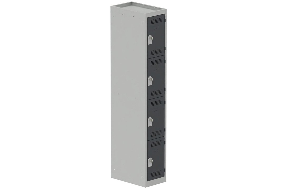 Vestiaire multicases, 1 colonne L.30 cm/4 cases, coffre gris clair/portes anthracite