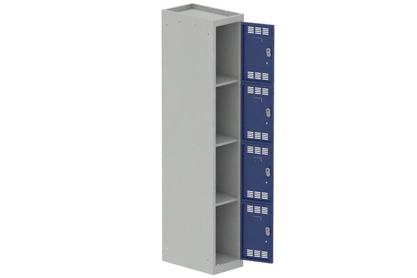 VESTIAIRES MULTICASES - 1 Colonne - Vestiaire multicases, 1 colonne L.30 cm/4 cases, coffre gris clair/portes bleu foncé
