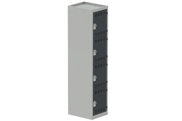 VESTIAIRES MULTICASES - 1 Colonne - Vestiaire multicases, 1 colonne L.40cm/4 cases, coffre gris clair/portes anthracite