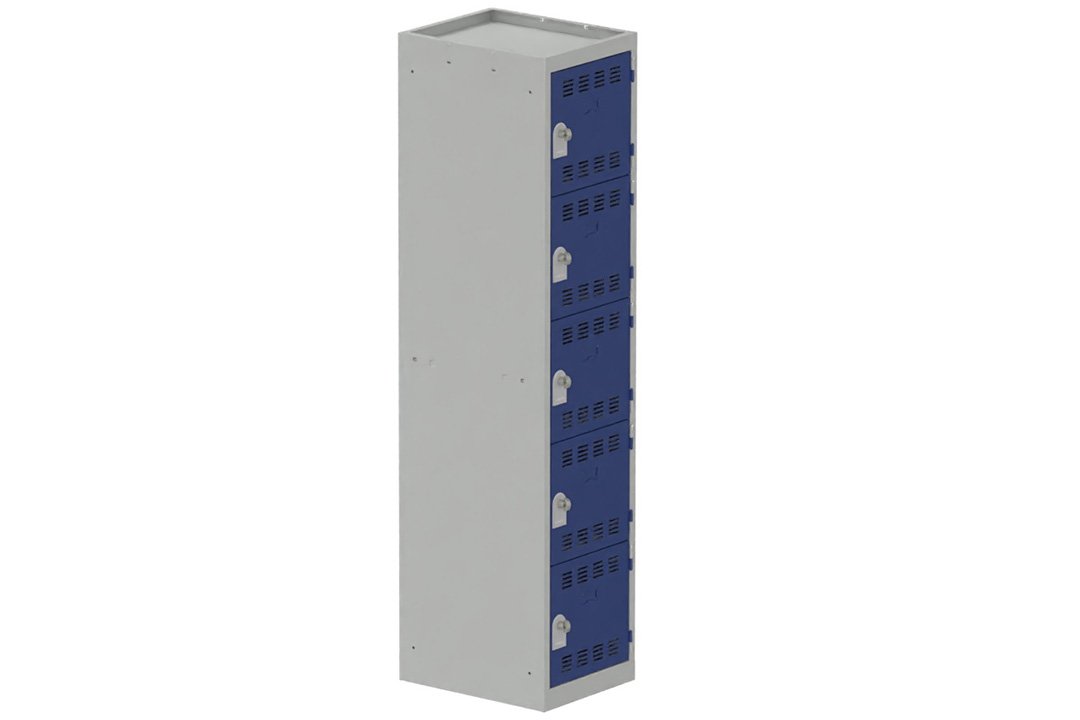 Vestiaire multicases, 1 colonne L.40cm/5 cases, coffre gris clair/portes bleu foncé