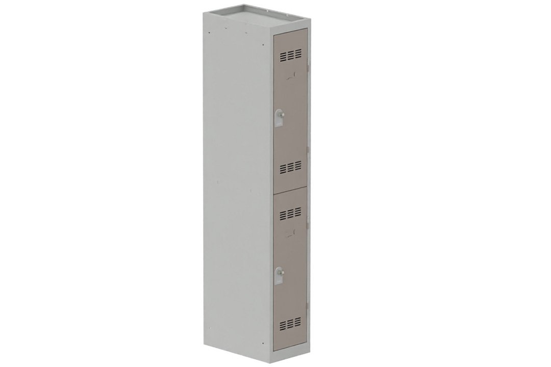 Vestiaire multicases 1 colonne L,30cm 2 cases (fermeture cadenas) H,180xL,30xP,50cm coffre gris clair/portes basalte