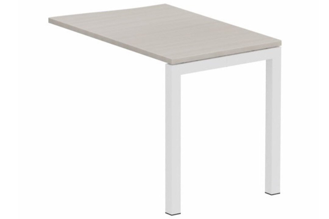 Retour vague à droite 90x60cm sur pied, plateau acacia, structure blanc