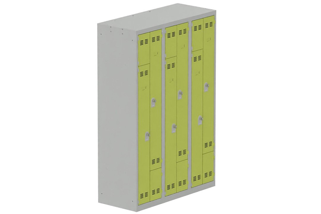 Vestiaire gain de place 3 colonnes (fermeture cadenas) H,180xL,120xP,50cm coffre gris clair/portes anis