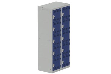 VESTIAIRES MULTICASES - 2 Colonnes - Vestiaire multicases, 2 colonnes L.80cm/10 cases, coffre gris clair/portes bleu foncé
