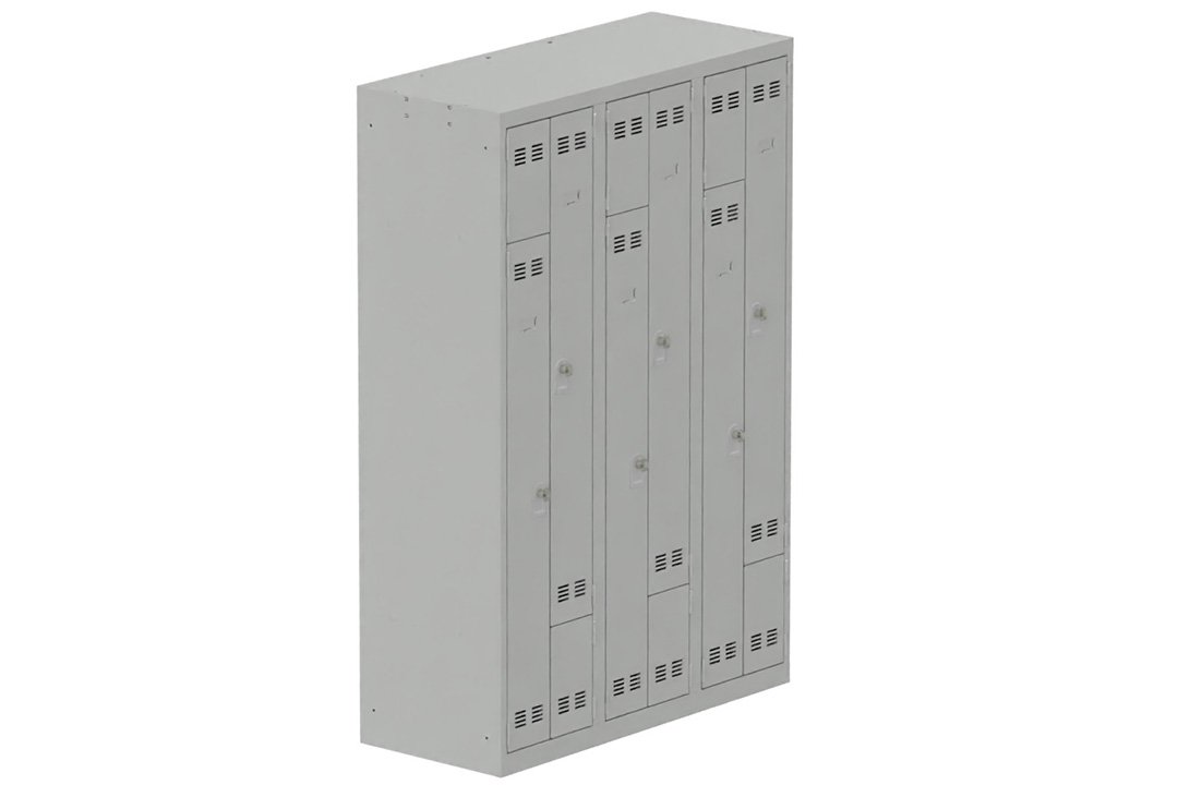 Vestiaire gain de place 3 colonnes (fermeture cadenas) H,180xL,120xP,50cm coffre gris clair/portes gris clair