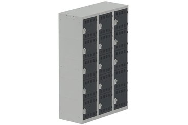 VESTIAIRES MULTICASES - 3 Colonnes - Vestiaire multicases, 3 colonnes L.120cm/15 cases, coffre gris clair/portes anthracite