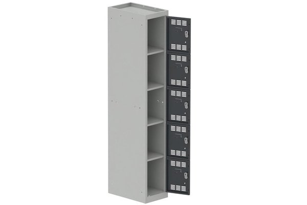 VESTIAIRES MULTICASES - 1 Colonne - Vestiaire multicases, 1 colonne L.30cm/5 cases, coffre gris clair/portes anthracite