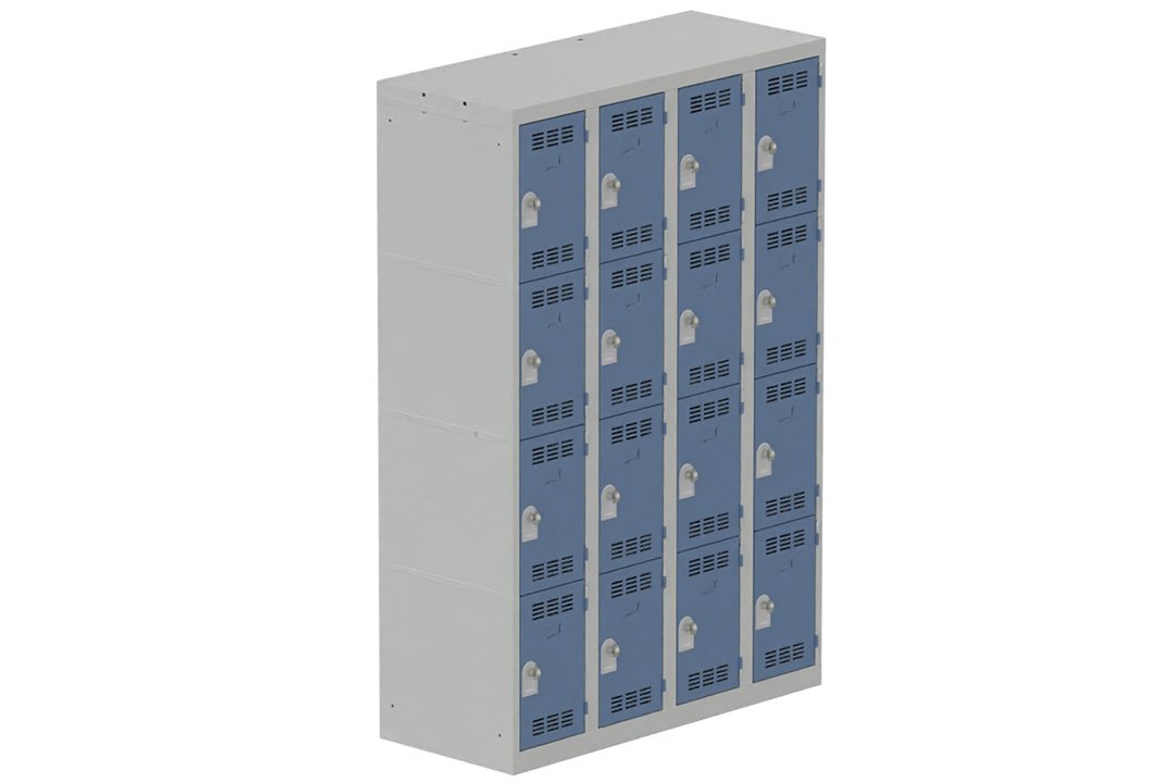Vestiaire multicases 4 colonnes L,30cm 4 cases (fermeture cadenas) H,180xL,120xP,50cm coffre gris clair/portes bleu