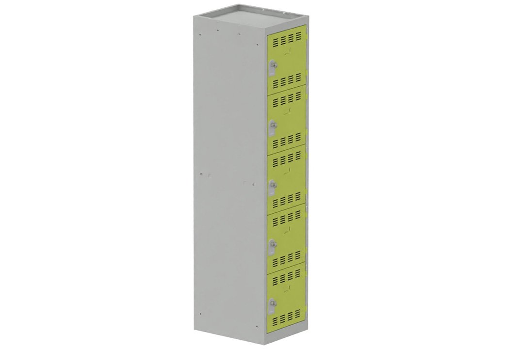 Vestiaire multicases 1 colonne L,40cm 5 cases (fermeture cadenas) H,180xL,40xP,50cm coffre gris clair/portes anis