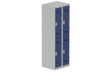 VESTIAIRES MULTICASES - 2 Colonnes - Vestiaire multicases, 2 colonnes L.60 cm/4 cases, coffre gris clair/portes bleu foncé