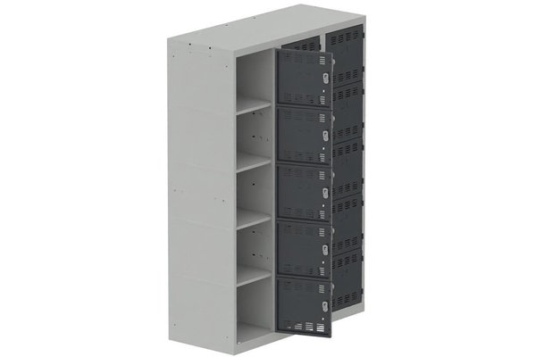 VESTIAIRES MULTICASES - 3 Colonnes - Vestiaire multicases, 3 colonnes L.120cm/15 cases, coffre gris clair/portes anthracite