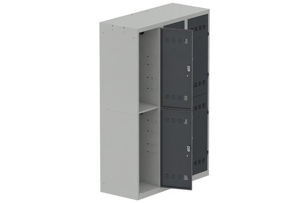 VESTIAIRES MULTICASES - 3 Colonnes - Vestiaire multicases, 3 colonnes L.120cm/6 cases, coffre gris clair/portes anthracite