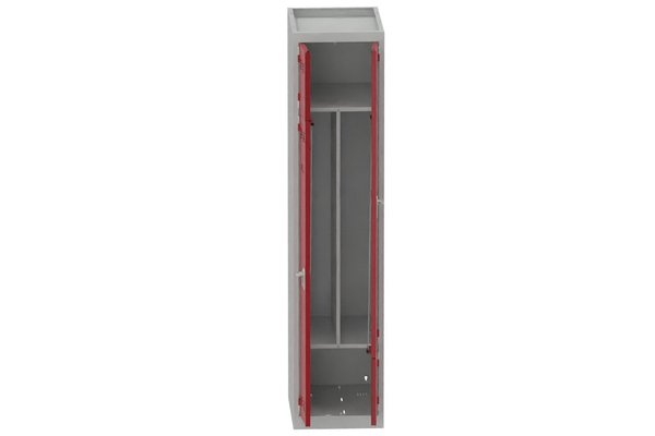 [Pas de famille] - [Pas de sous famille] - Vestiaire gain de place 1 colonne (fermeture cadenas) H,180xL,40xP,50cm coffre gris clair/portes rouge