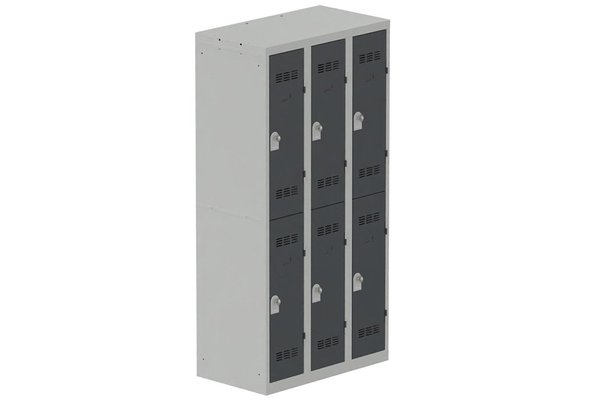 VESTIAIRES MULTICASES - 3 Colonnes - Vestiaire multicases, 3 colonnes L.90 cm/6 cases, coffre gris clair/portes anthracite