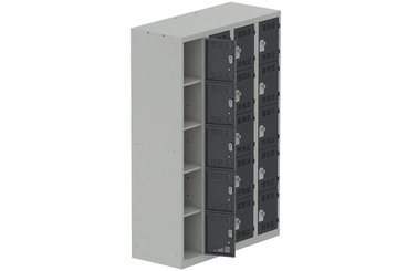 VESTIAIRES MULTICASES - 4 Colonnes - Vestiaire multicases, 4 colonnes L.120cm/20 cases, coffre gris clair/portes anthracite