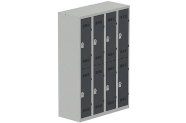VESTIAIRES MULTICASES - 4 Colonnes - Vestiaire multicases, 4 colonnes L.120cm/8 cases, coffre gris clair/portes anthracite