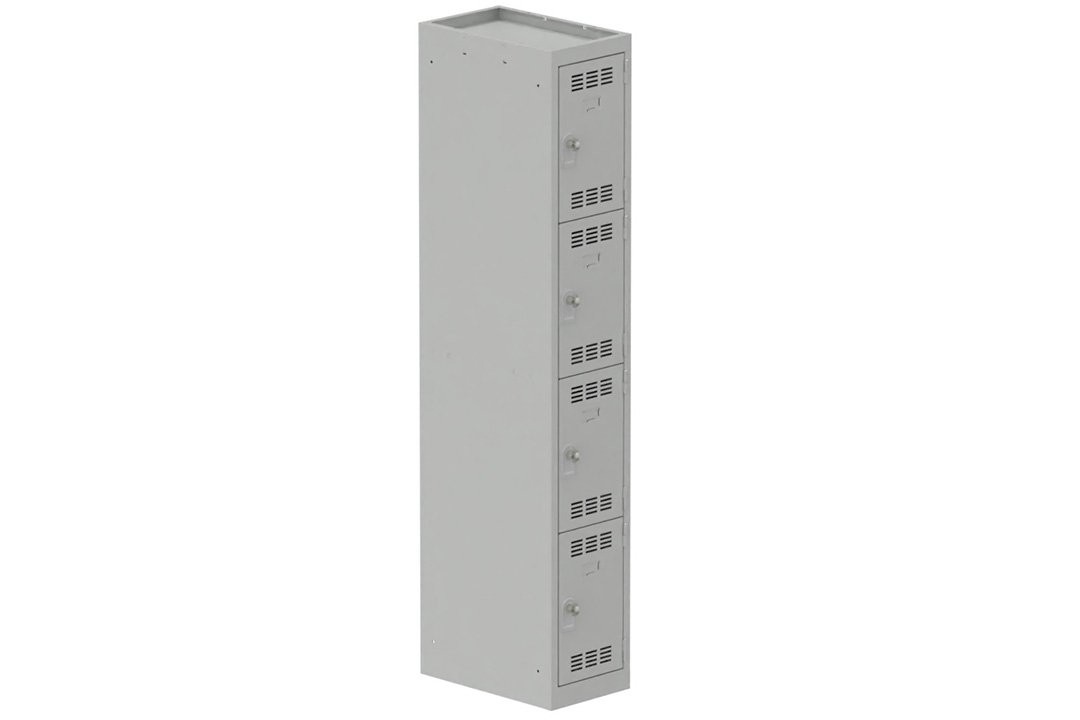 Vestiaire multicases 1 colonne L,30cm 4 cases (fermeture cadenas) H,180xL,30xP,50cm coffre gris clair/portes gris clair