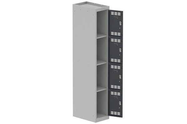 VESTIAIRES MULTICASES - 1 Colonne - Vestiaire multicases, 1 colonne L.30 cm/4 cases, coffre gris clair/portes anthracite
