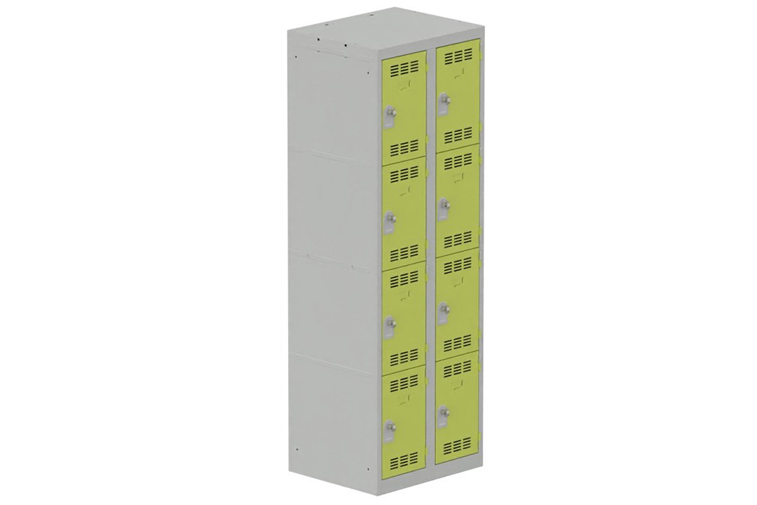 Vestiaire multicases 2 colonnes L,30cm 4 cases (fermeture cadenas) H,180xL,60xP,50cm coffre gris clair/portes anis