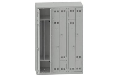 [Pas de famille] - [Pas de sous famille] - Vestiaire gain de place 3 colonnes (fermeture cadenas) H,180xL,120xP,50cm coffre gris clair/portes gris clair