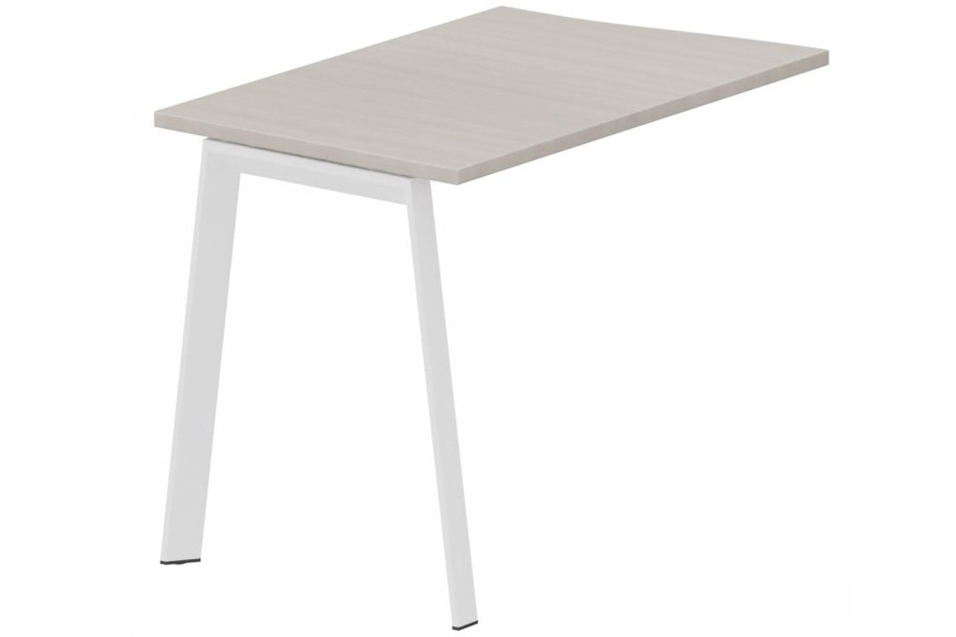 Retour vague à gauche 90 x 60 cm sur pied K7, plateau acacia, structure blanc